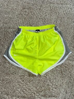 Nike Dry-Fit Women's Neon Yellow and Gray Athletic Shorts